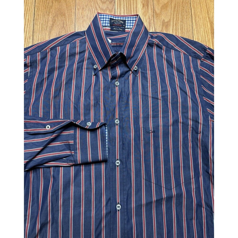 Paul & Shark Yachting Red Blue Stripe Button Down Shirt Made in Italy 40 Casual